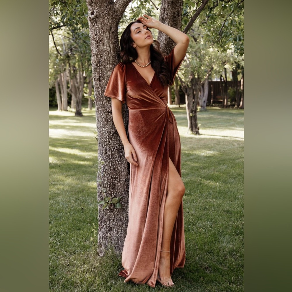 Baltic Born Velvet Maxi Dress in Warm Brown
